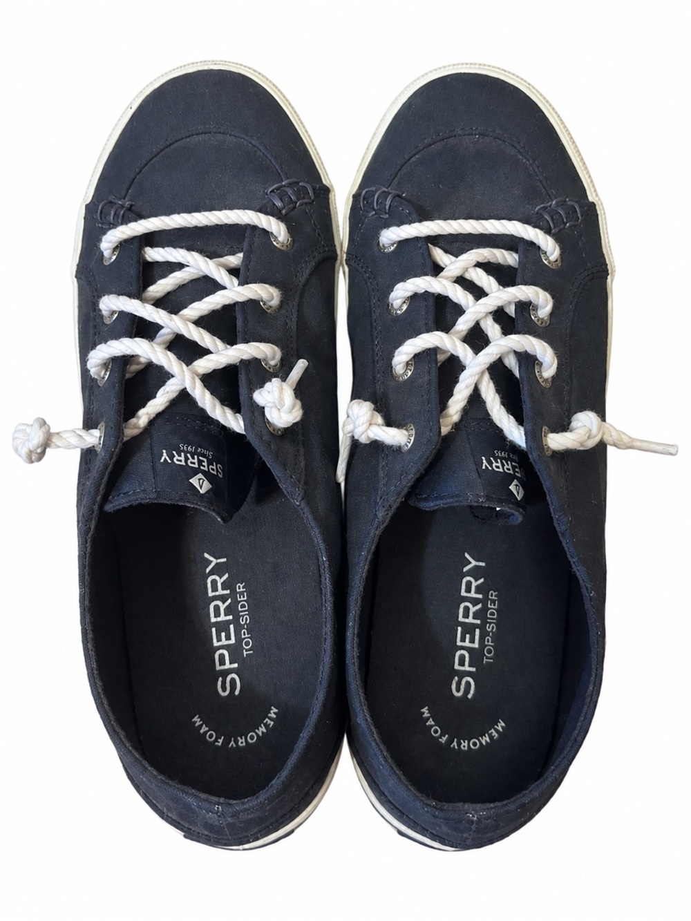 Sperry Navy Canvas Lace-Up Sneakers with White Rope Laces
